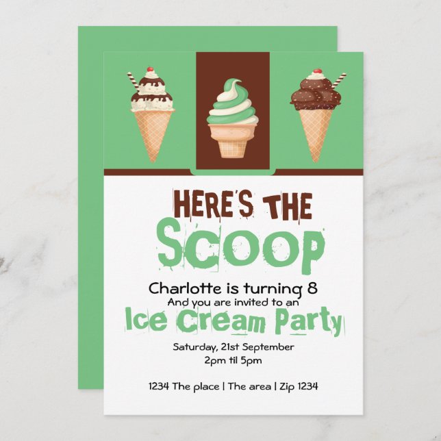 Ice Cream Party Personalized Invitation (Front/Back)
