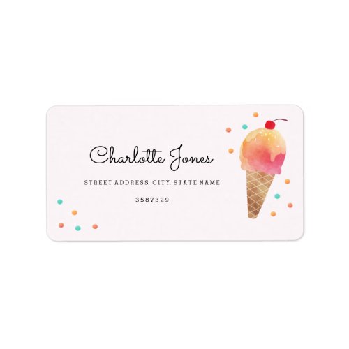 Ice Cream Party Pink Kids Birthday Address Labels