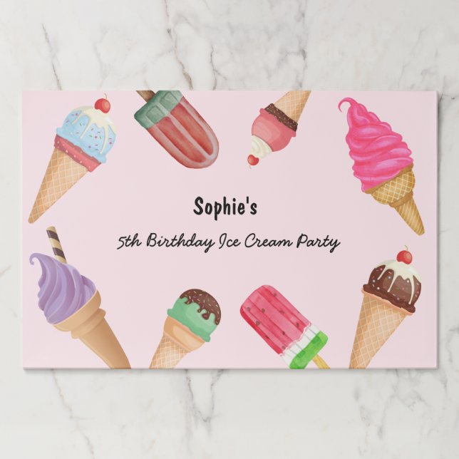 Ice Cream Party Popsicles Pink Paper Placemat (Front)