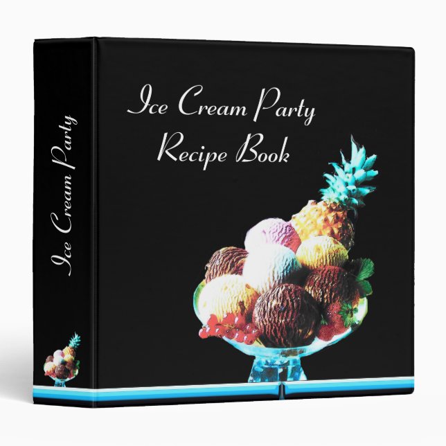ICE CREAM PARTY  RECIPE BOOK ,black blue red 3 Ring Binder (Front/Spine)