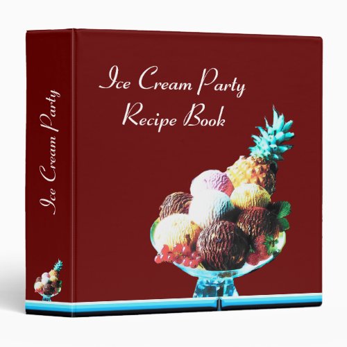ICE CREAM PARTY  RECIPE BOOK black blue red 3 Ring Binder