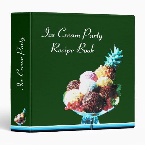 ICE CREAM PARTY  RECIPE BOOK blue red green 3 Ring Binder