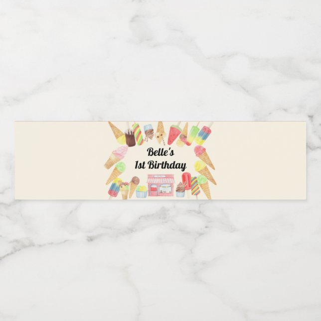 Ice Cream Party Water Bottle Label (Single Label)