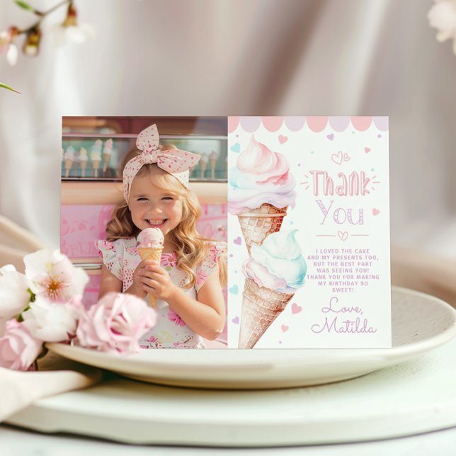 Ice cream pastel birthday photo thank you card (Creator Uploaded)
