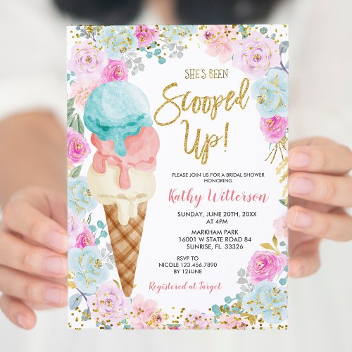 Ice Cream Pastel Flowers Bridal Shower Invitation 