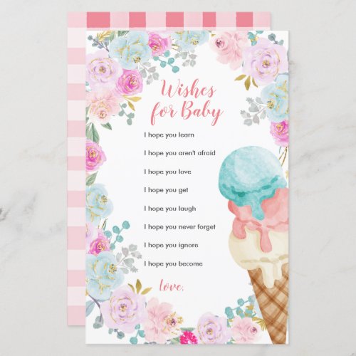 Ice Cream Pastel Flowers Wishes for Baby Card