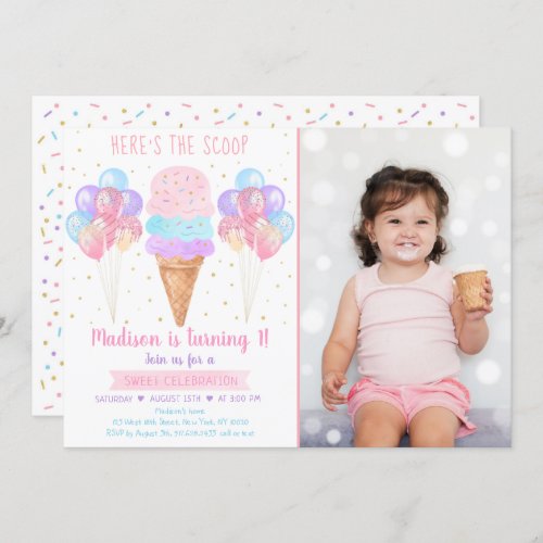 Ice Cream Pastel Heres The Scoop Birthday Invitation