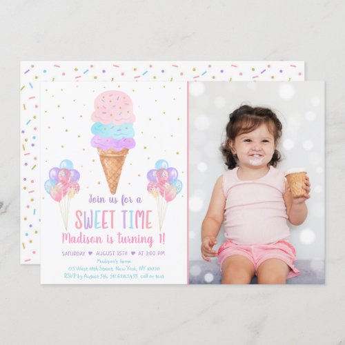 Ice Cream Pastel Rainbow Birthday Invitation