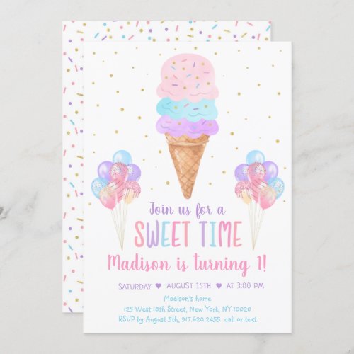 Ice Cream Pastel Rainbow Birthday Invitation