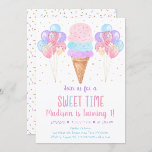 Ice Cream Pastel Rainbow Birthday Invitation