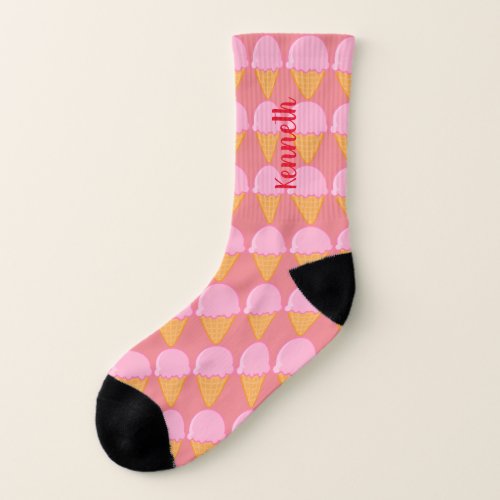 Ice Cream Pattern Cool Customizable Name Pink Socks