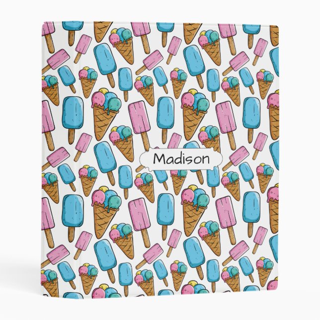 Ice Cream Pattern custom name mini binder (Front/Spine)