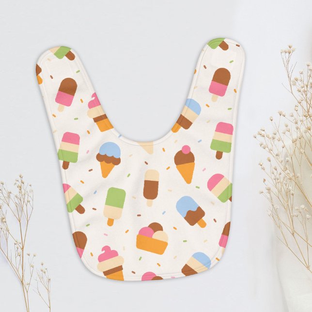 Ice Cream Pattern, Ice Cream Cone, Ice Popsicle Baby Bib (Creator Uploaded)