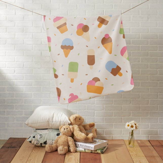 Ice Cream Pattern, Ice Cream Cone, Ice Popsicle Baby Blanket (In Situ)