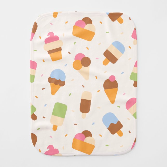 Ice Cream Pattern, Ice Cream Cone, Ice Popsicle Baby Burp Cloth (Front)