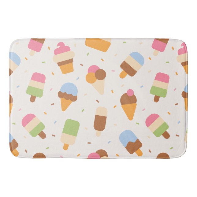 Ice Cream Pattern, Ice Cream Cone, Ice Popsicle Bath Mat (Front)