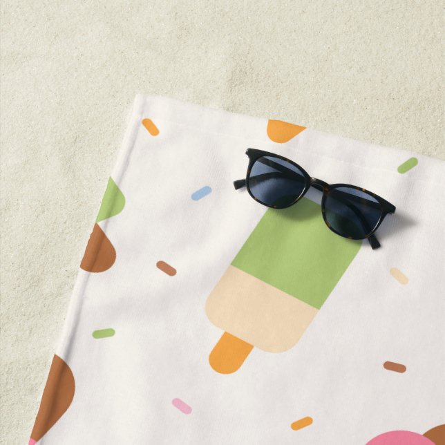 Ice Cream Pattern, Ice Cream Cone, Ice Popsicle Beach Towel (In Situ)