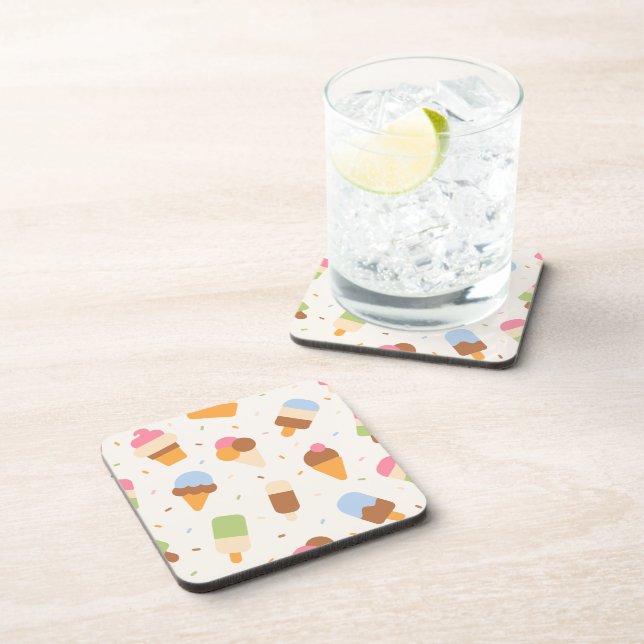 Ice Cream Pattern, Ice Cream Cone, Ice Popsicle Beverage Coaster (Right Side)