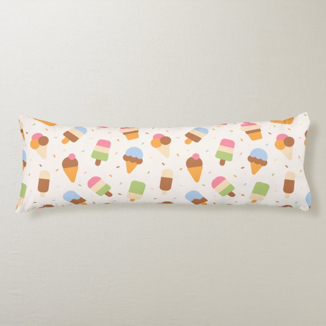 Ice Cream Pattern, Ice Cream Cone, Ice Popsicle Body Pillow (Front)