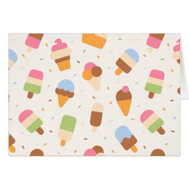 Ice Cream Pattern, Ice Cream Cone, Ice Popsicle Cards (Front Horizontal)