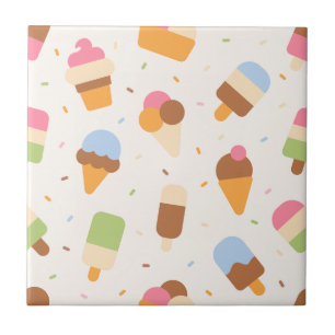 Ice Cream Pattern, Ice Cream Cone, Ice Popsicle Ceramic Tile