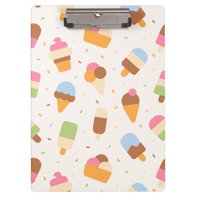 Ice Cream Pattern, Ice Cream Cone, Ice Popsicle Clipboard (Front)
