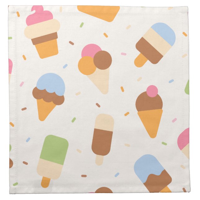 Ice Cream Pattern, Ice Cream Cone, Ice Popsicle Cloth Napkin (Front)