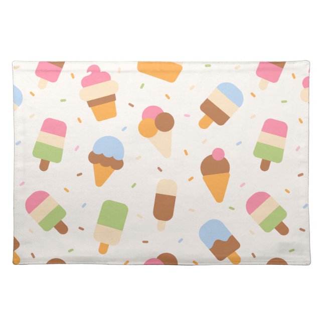 Ice Cream Pattern, Ice Cream Cone, Ice Popsicle Cloth Placemat (Front)