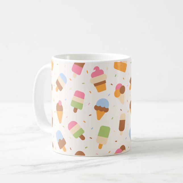 Ice Cream Pattern, Ice Cream Cone, Ice Popsicle Coffee Mug (Front Left)