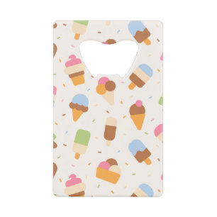 Ice Cream Pattern, Ice Cream Cone, Ice Popsicle Credit Card Bottle Opener