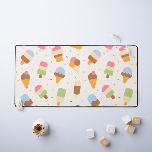 Ice Cream Pattern, Ice Cream Cone, Ice Popsicle Desk Mat (Kids Table)