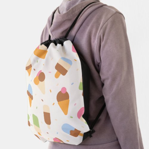 Ice Cream Pattern Ice Cream Cone Ice Popsicle Drawstring Bag