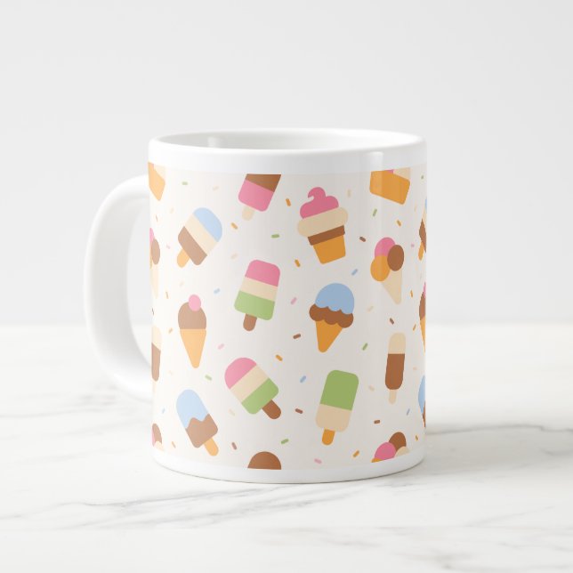 Ice Cream Pattern, Ice Cream Cone, Ice Popsicle Giant Coffee Mug (Front Left)
