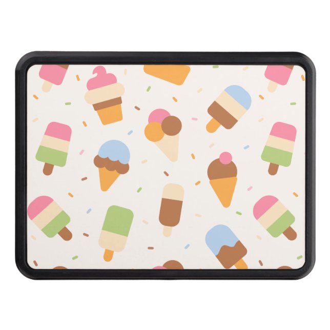 Ice Cream Pattern, Ice Cream Cone, Ice Popsicle Hitch Cover (Front)