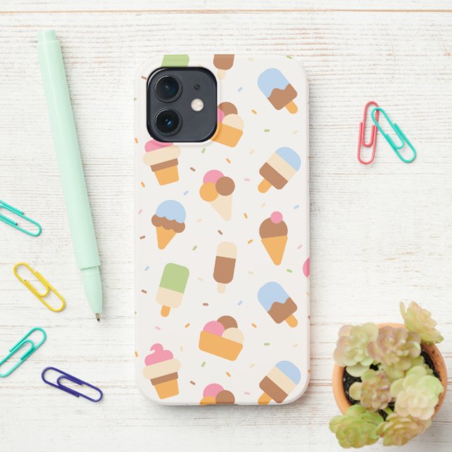 Ice Cream Pattern, Ice Cream Cone, Ice Popsicle iPhone Case (On Desk)