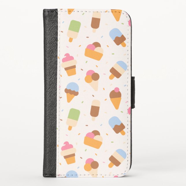 Ice Cream Pattern, Ice Cream Cone, Ice Popsicle iPhone Wallet Case (Front)