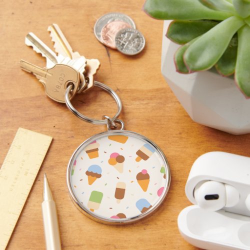 Ice Cream Pattern Ice Cream Cone Ice Popsicle Keychain