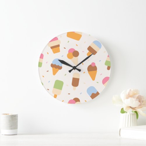 Ice Cream Pattern Ice Cream Cone Ice Popsicle Large Clock