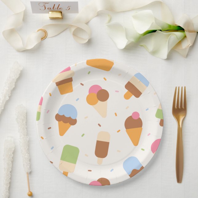 Ice Cream Pattern, Ice Cream Cone, Ice Popsicle Paper Plates (Wedding)