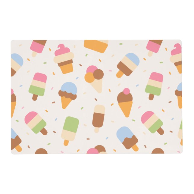 Ice Cream Pattern, Ice Cream Cone, Ice Popsicle Placemat (Front)