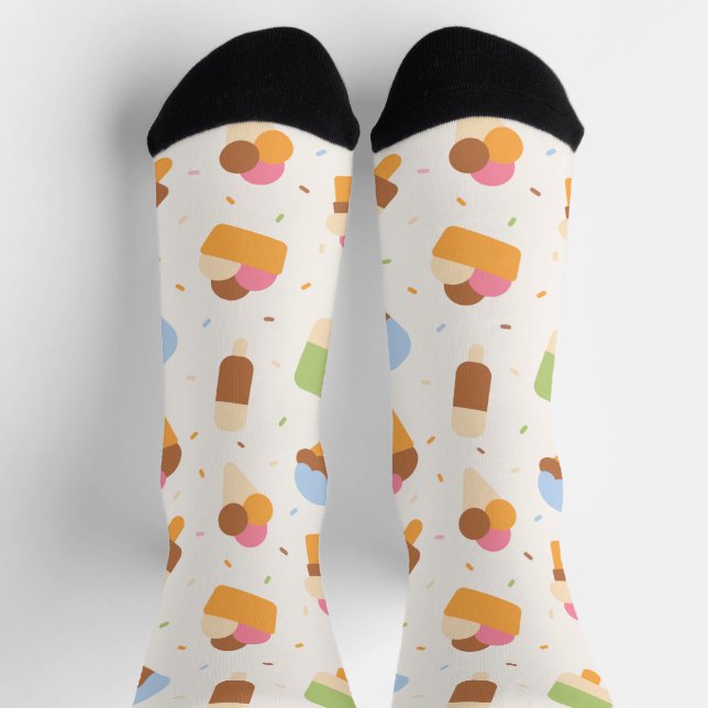 Ice Cream Pattern, Ice Cream Cone, Ice Popsicle Socks (Top)