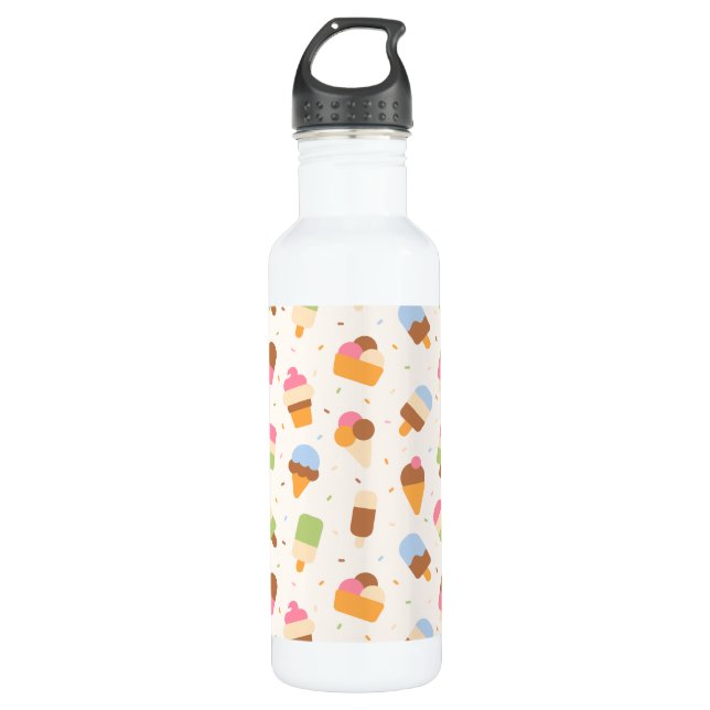 Ice Cream Pattern, Ice Cream Cone, Ice Popsicle Stainless Steel Water Bottle (Front)