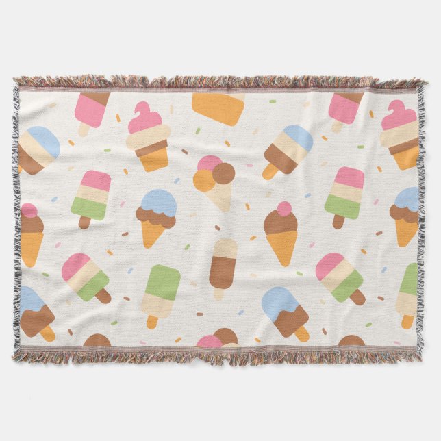 Ice Cream Pattern, Ice Cream Cone, Ice Popsicle Throw Blanket (Front)