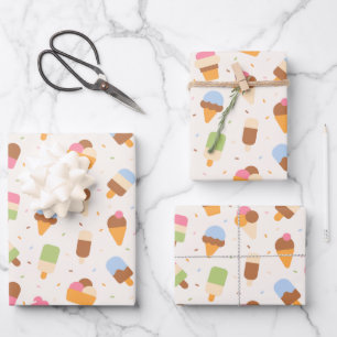 Ice Cream Pattern, Ice Cream Cone, Ice Popsicle Wrapping Paper Sheets