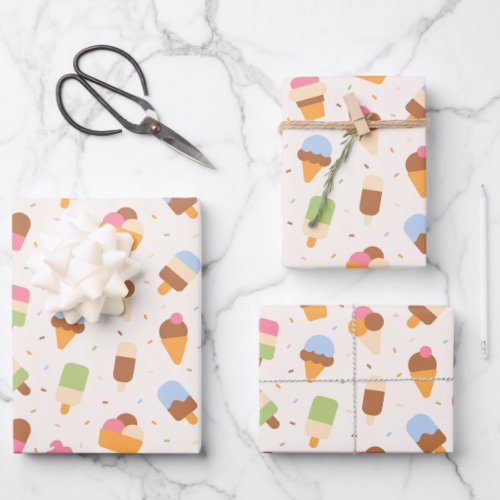 Ice Cream Pattern Ice Cream Cone Ice Popsicle Wrapping Paper Sheets