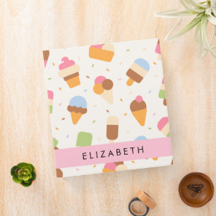 Ice Cream Pattern, Ice Cream Cone, Your Name 3 Ring Binder