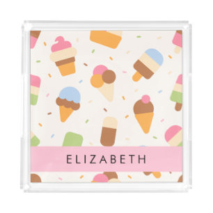 Ice Cream Pattern, Ice Cream Cone, Your Name Acrylic Tray