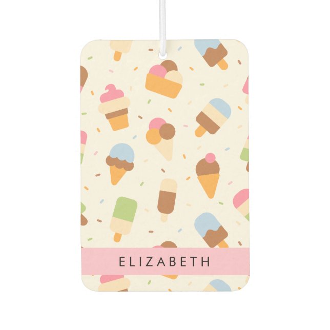 Ice Cream Pattern, Ice Cream Cone, Your Name Air Freshener (Front)