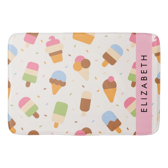 Ice Cream Pattern, Ice Cream Cone, Your Name Bath Mat (Front)