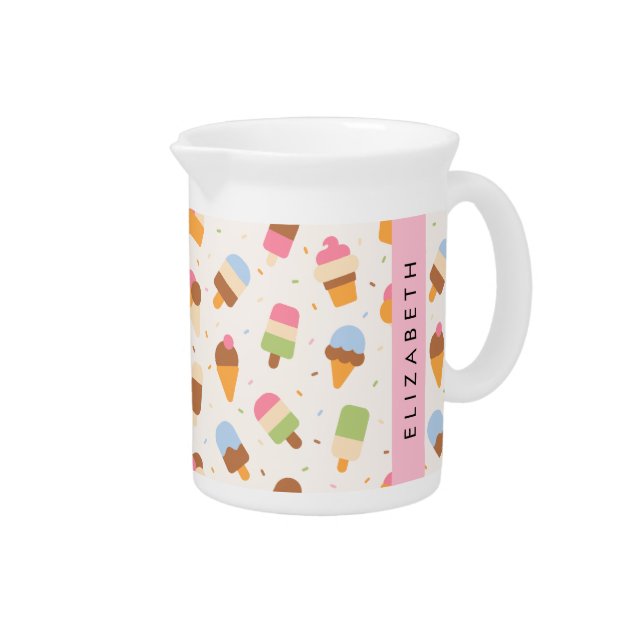 Ice Cream Pattern, Ice Cream Cone, Your Name Beverage Pitcher (Right)